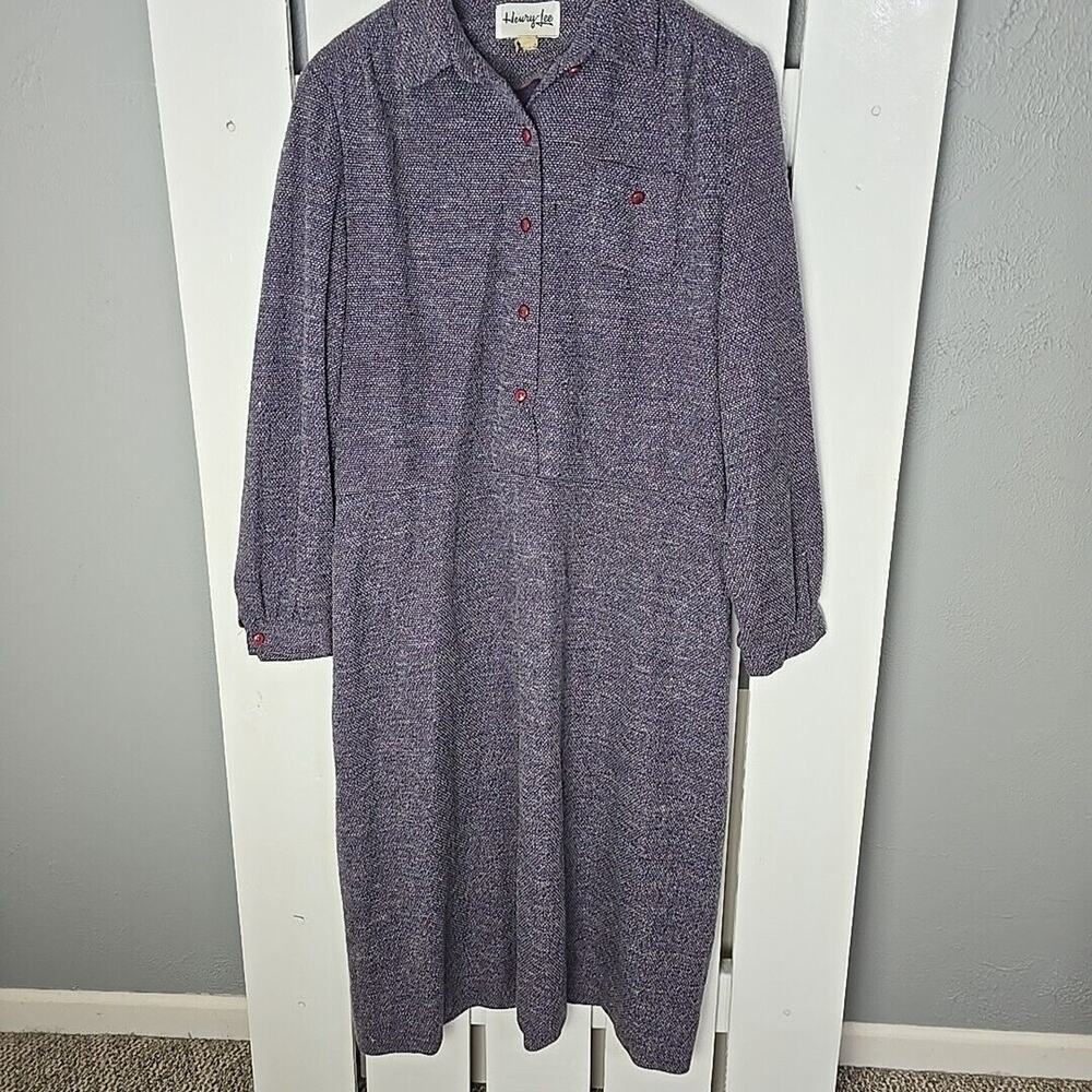 Henry Lee VTG Secretary Purple Midi Geometric Dress Large‎ Career Mature